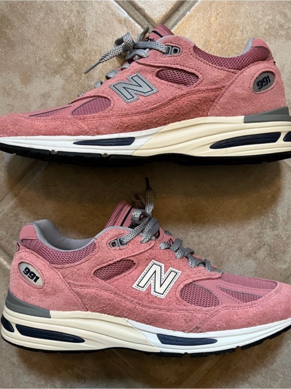 New Balance 991v2 Pink Suede Mesh Sneakers